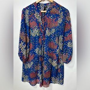 Bellatrix Blue Floral shift  Chiffon long sleeve mini dress size Large